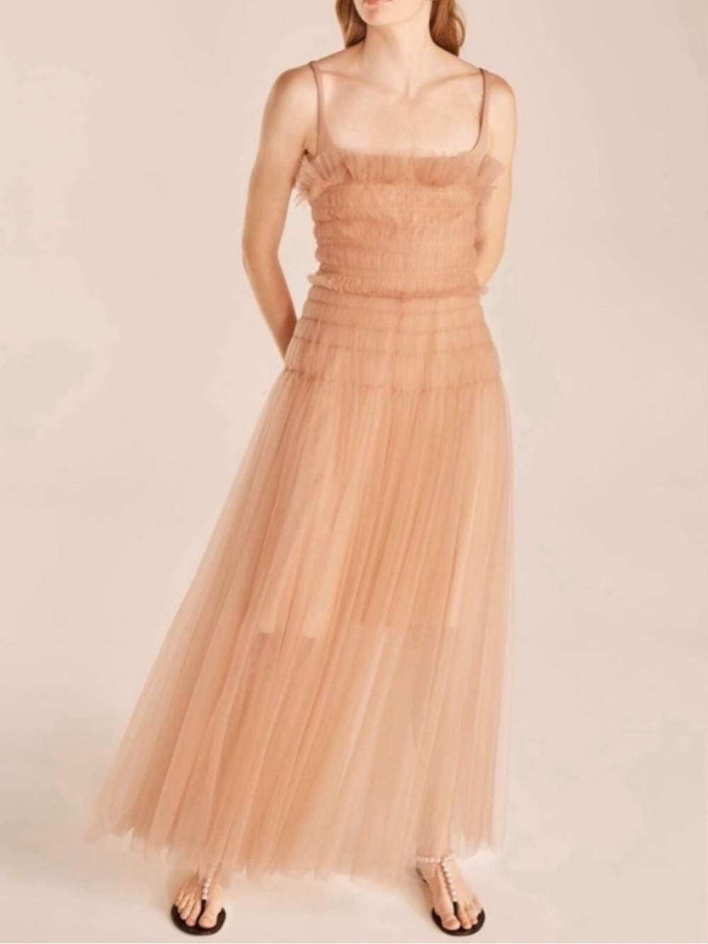 Rebecca Taylor Tiered Tulle Maxi Dress in Blush.